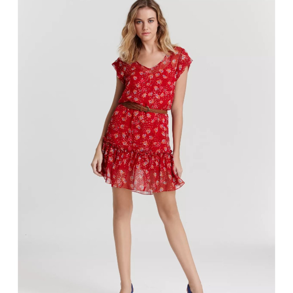 Ella Moss Georgia Silk Red Ruffle Dress Aso Dakota Johnson Size Xs
